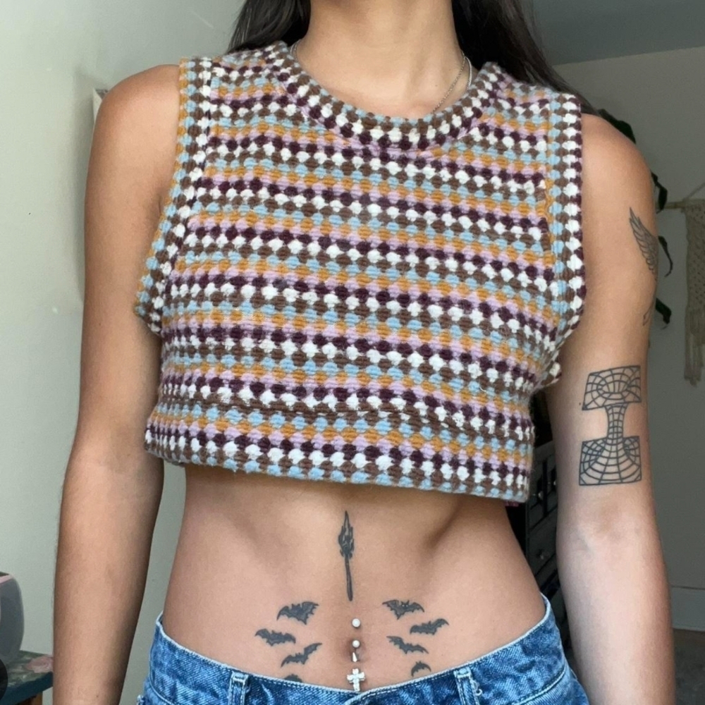 Zara Brown and Multi Color Fitted Crop Tank Top Baddie